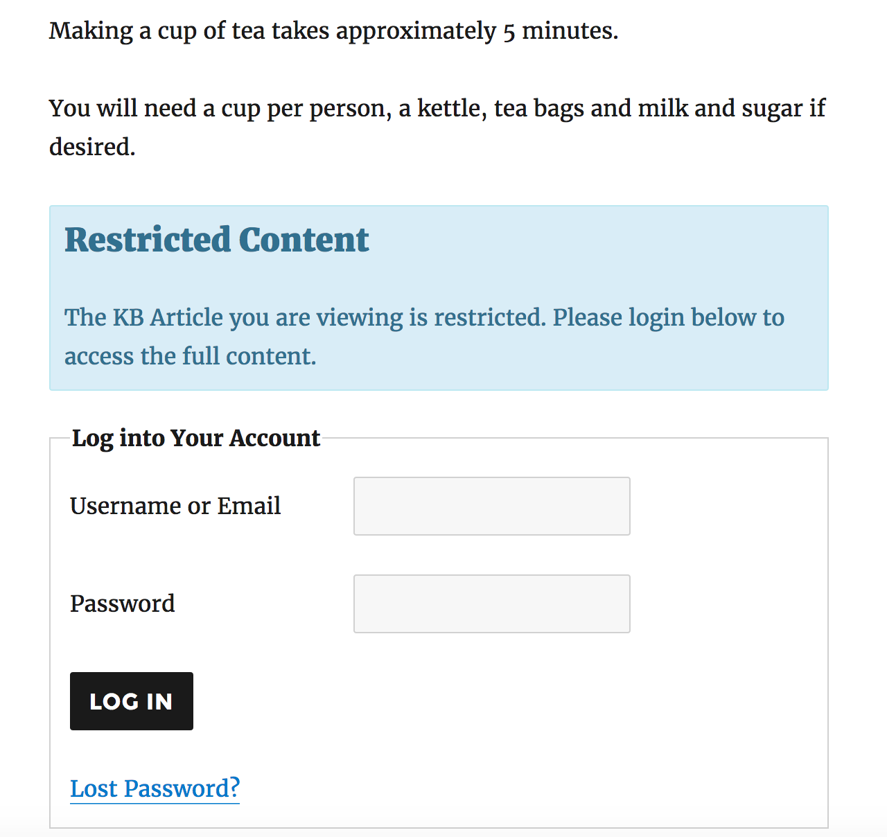 When a customer is accessing a KB Article that is restricted