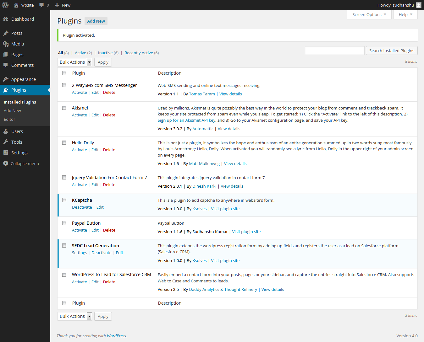 screenshot-1.png shows Kcaptcha plugin activated in plugin list