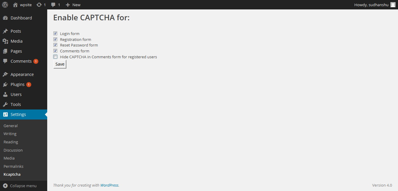 screenshot-2.png shows Kcaptcha plugin setting page