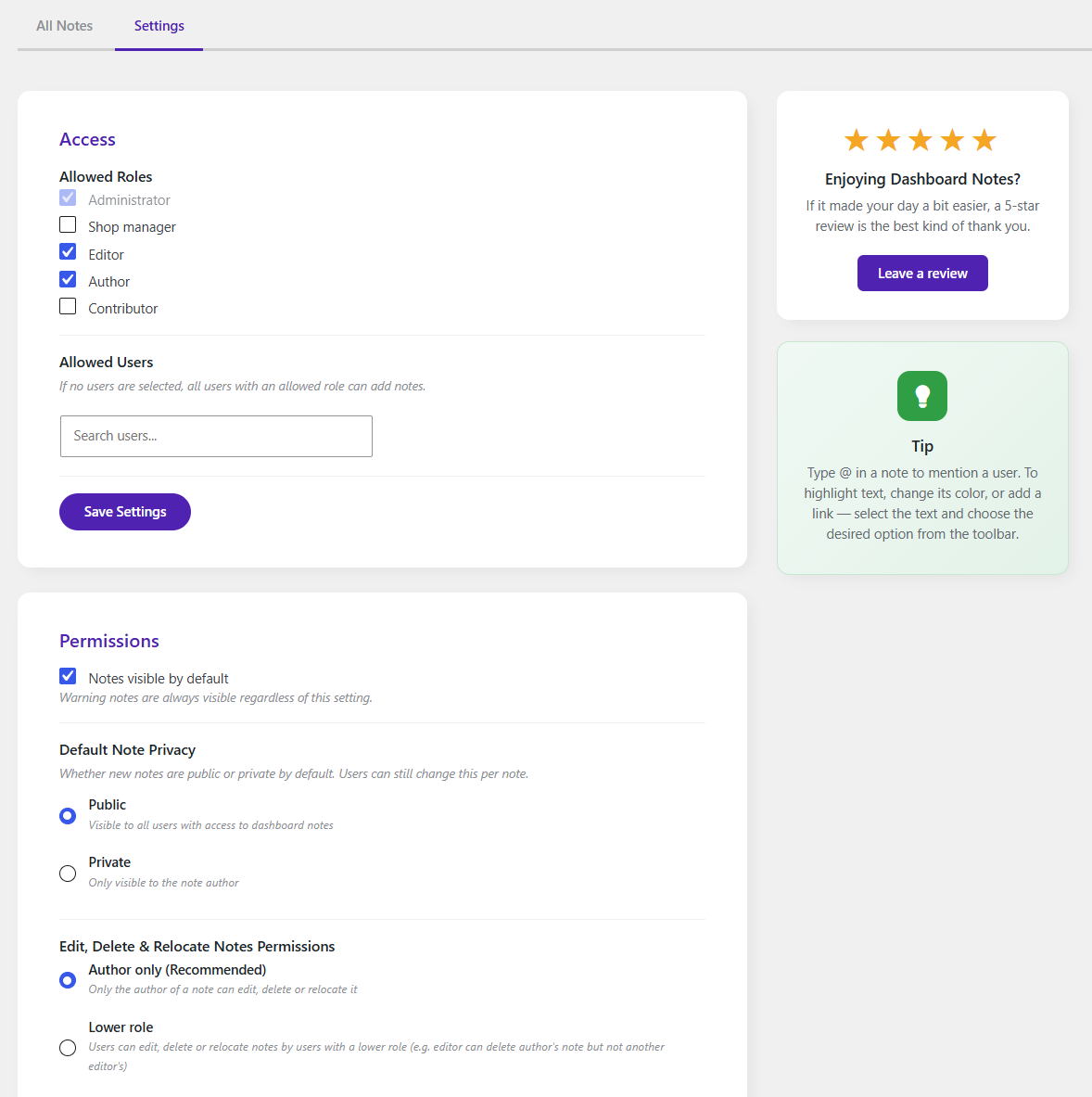 View full note content in a clean, focused panel - including author, timestamp, and actions.