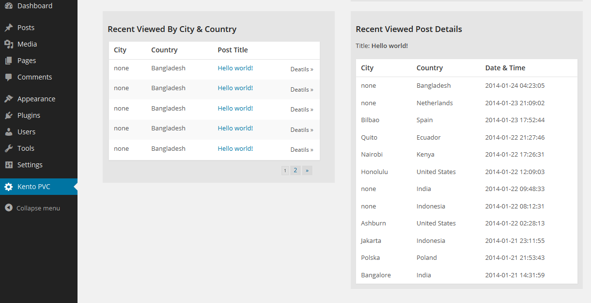 Admin - Recent Viewed by City and Recent Viewed Post by City with time.