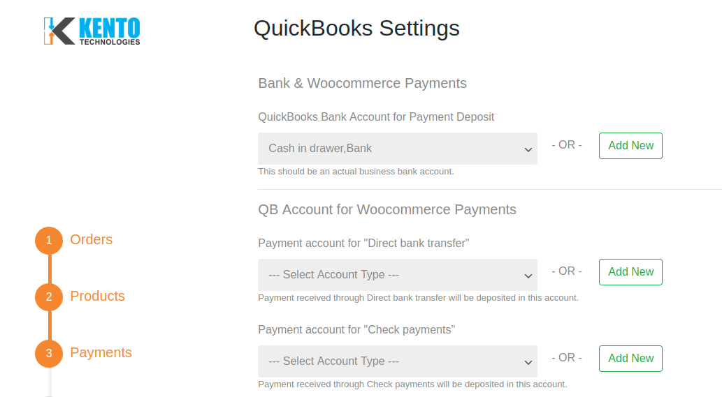 Bank & Woocommerce Payments setting