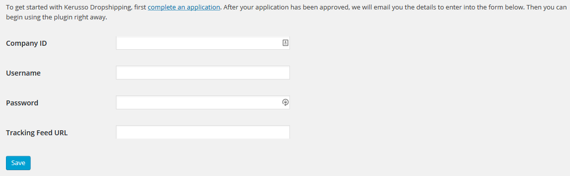 Initial screen and the link to complete an application.
