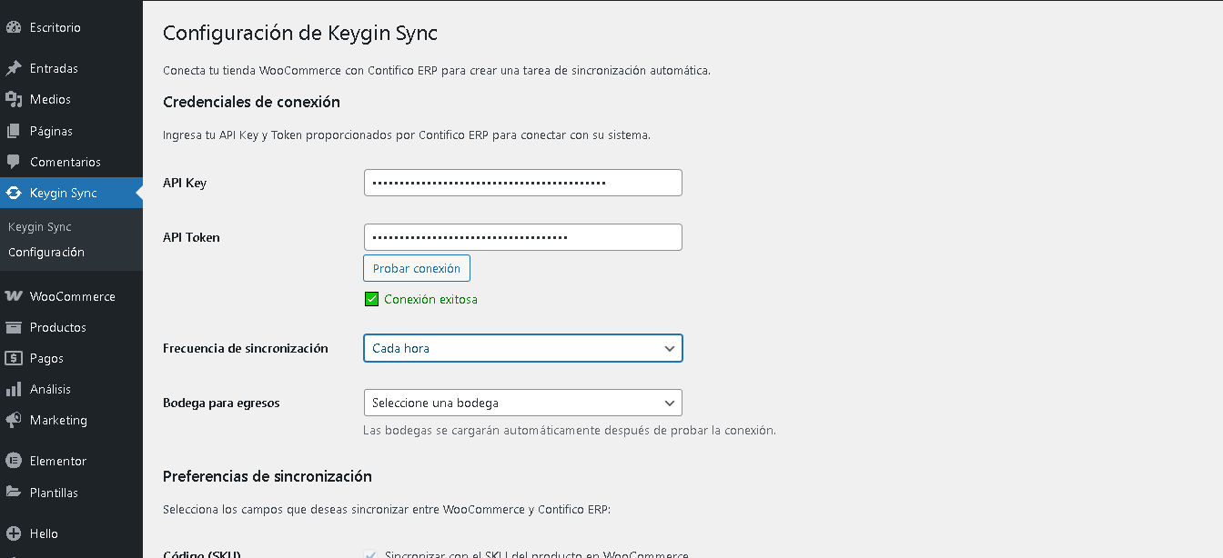 Connection status screen