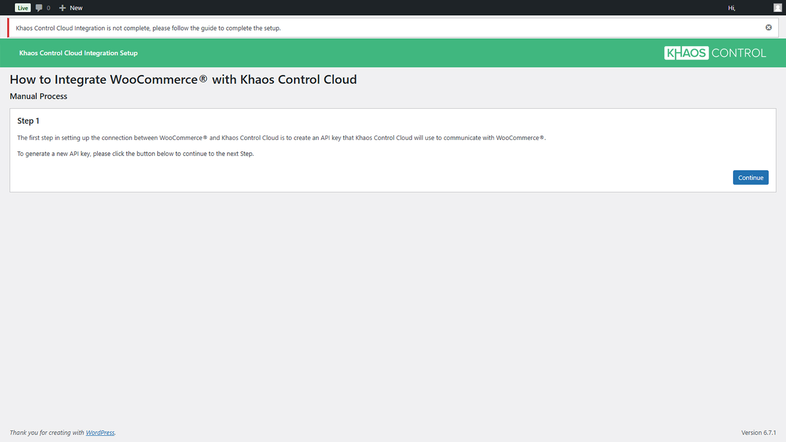 The setup guide for connecting WooCommerce® to Khaos Control Cloud.