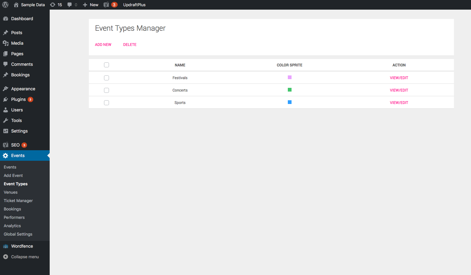 Events Manager - Dashboard