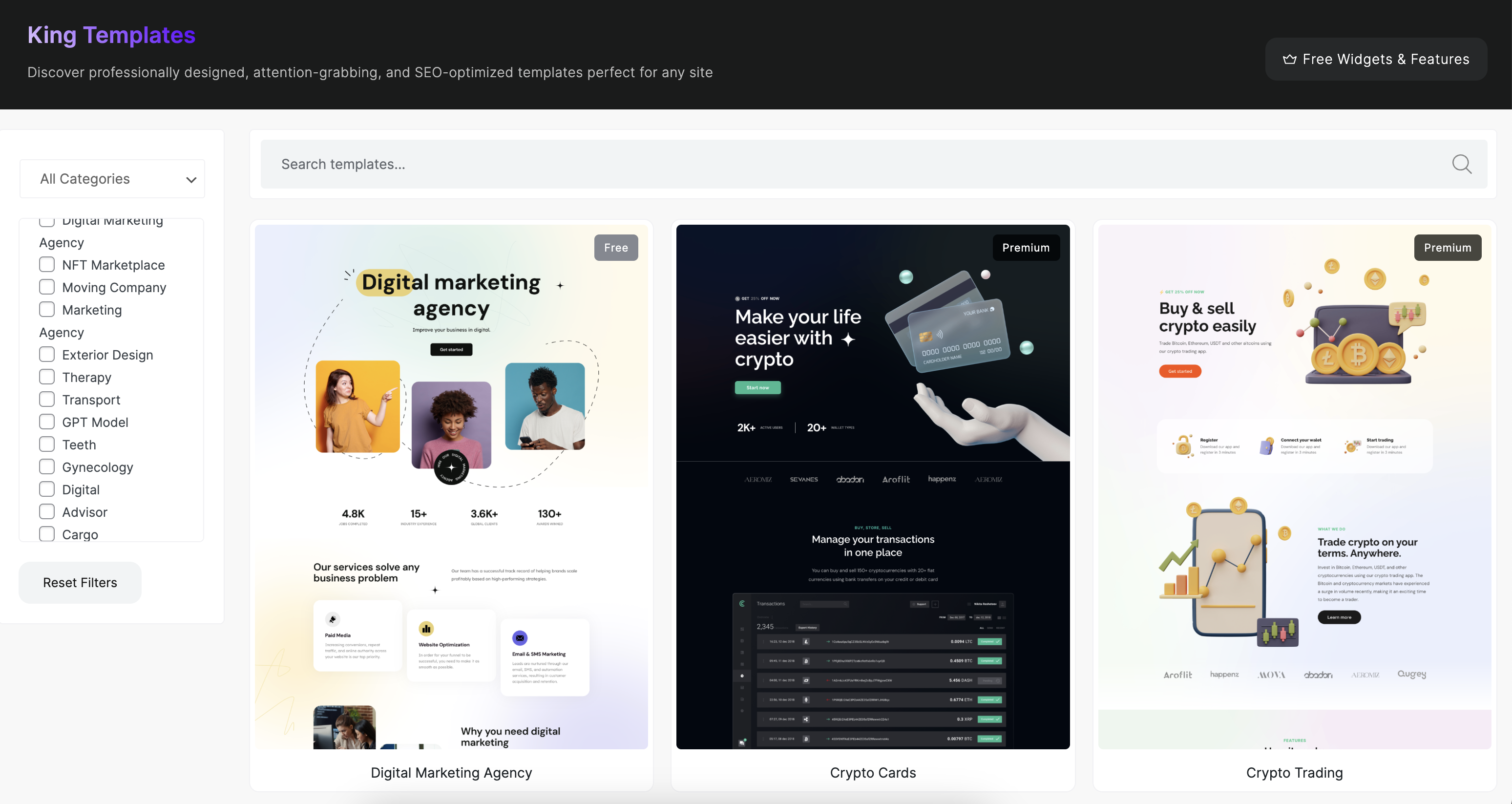 King Addons for Elementor - Elementor Templates Catalog