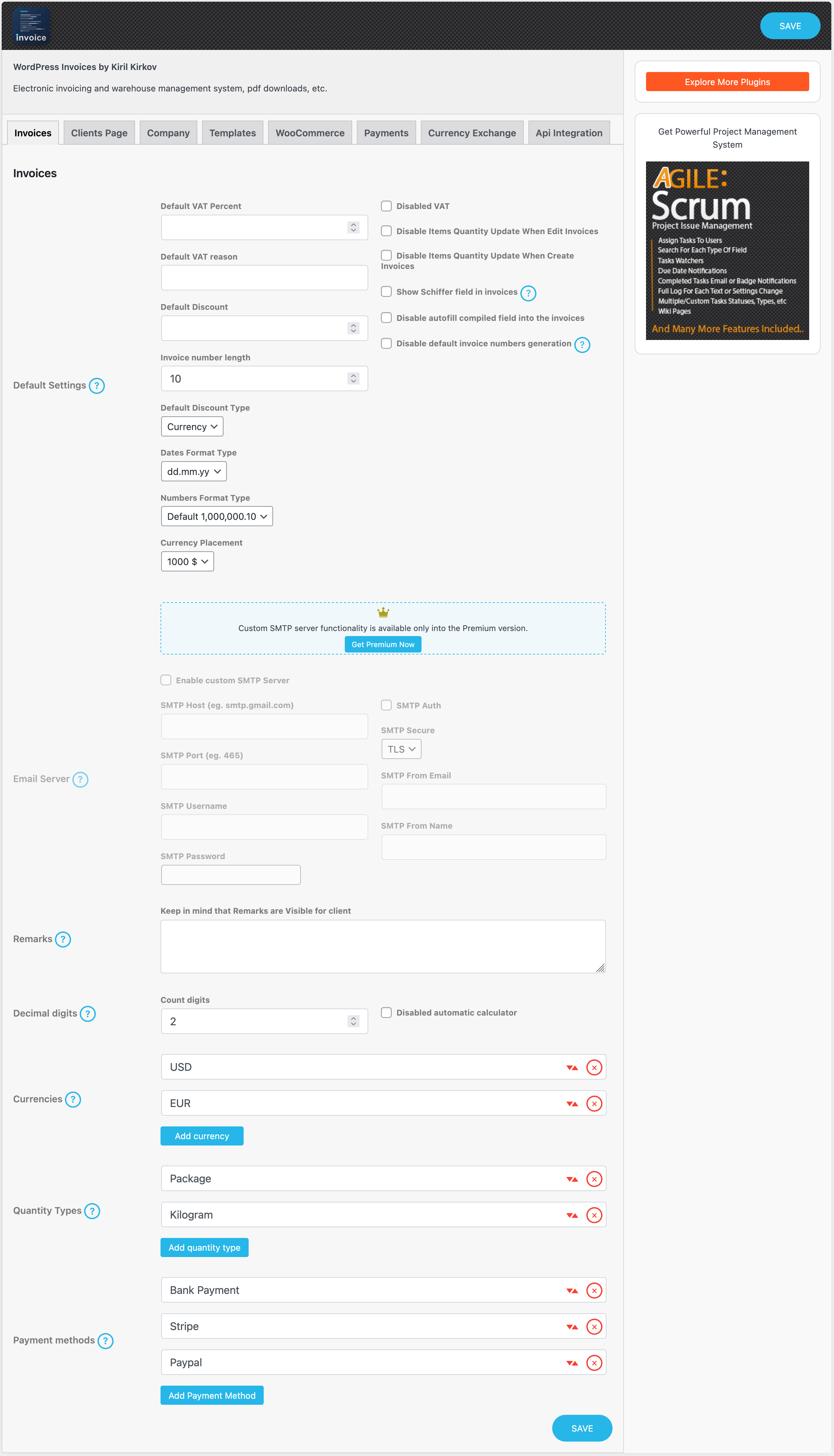 Invoice Settings Page - Flexible configuration for your business.