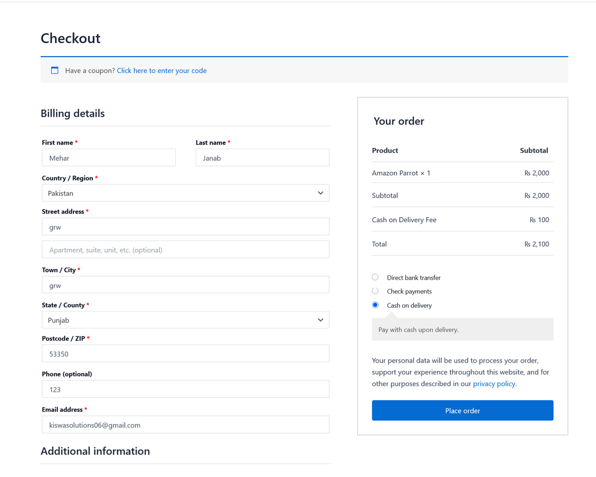 COD fee displayed in WooCommerce checkout totals.