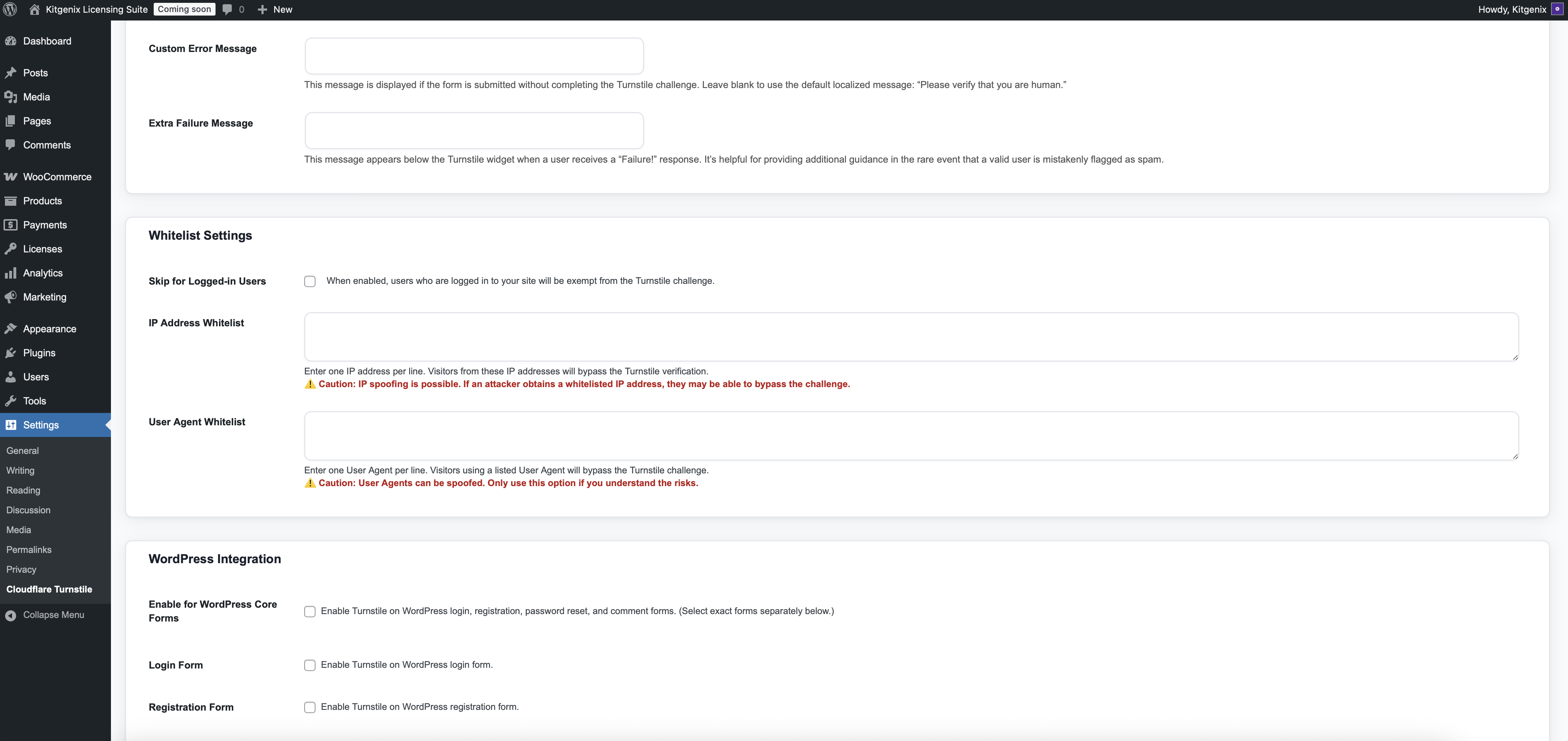 Whitelist and access control settings.