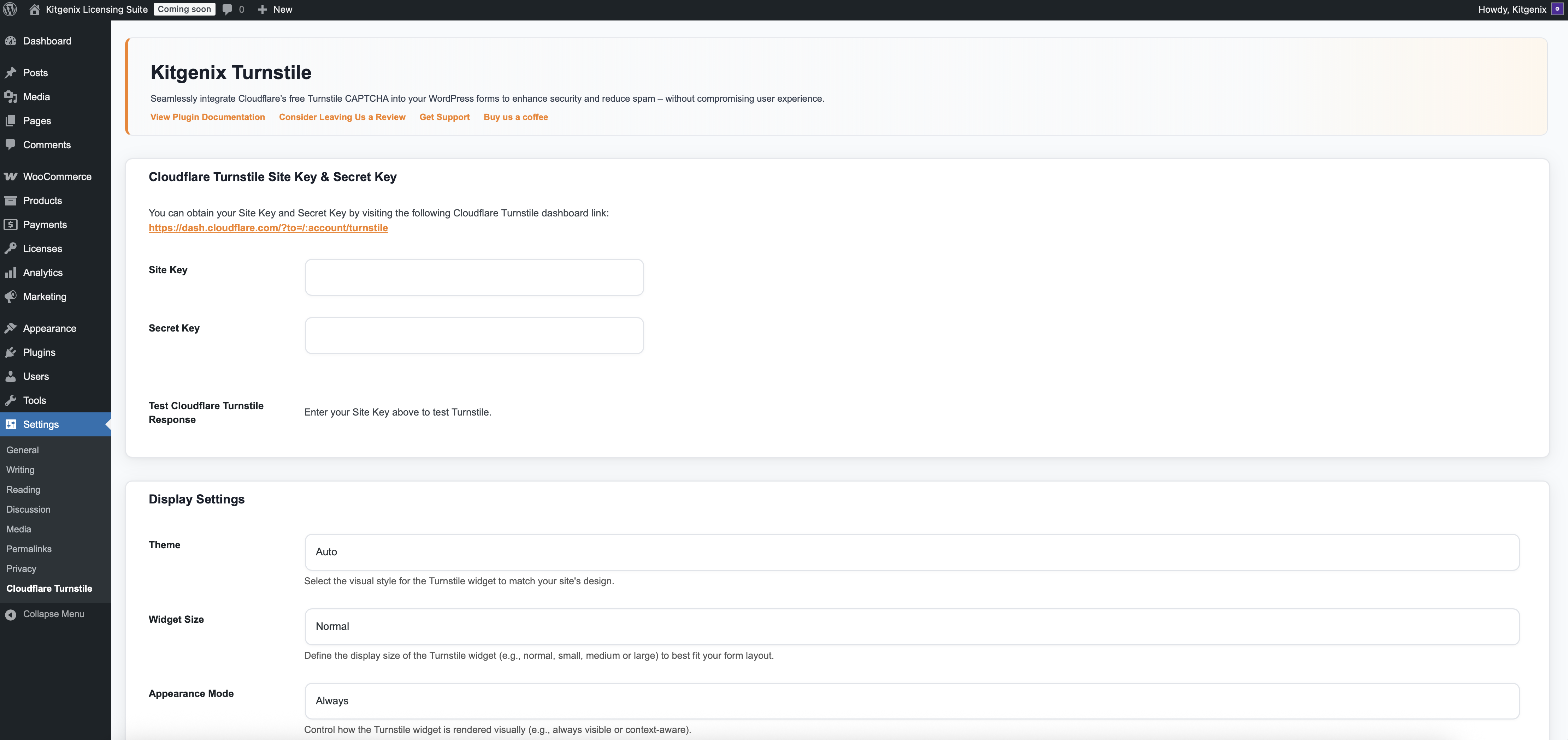 General settings with onboarding and Site Health hints.