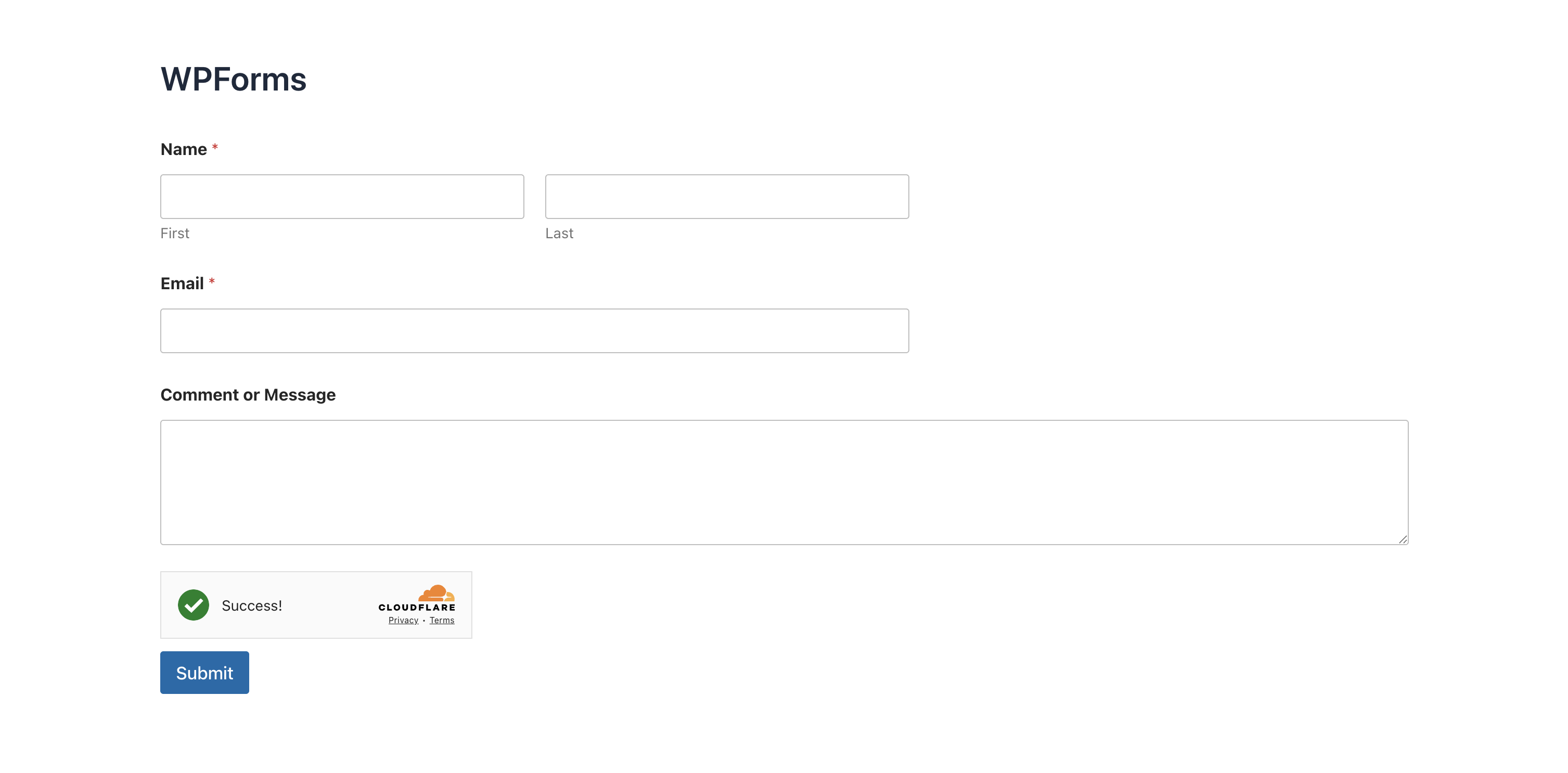 Elementor form protected on a landing page.