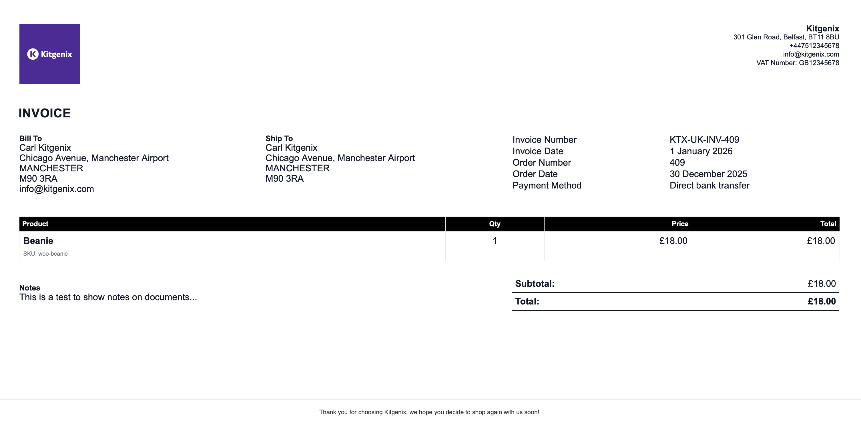 Invoice HTML preview: standard template layout before PDF rendering.