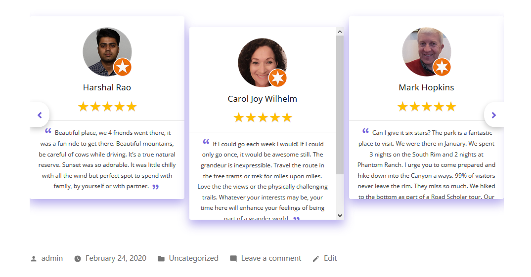 Reviews displayed on a page