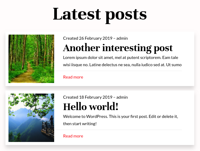 Screenshot of the two latest posts rendered on the site.
