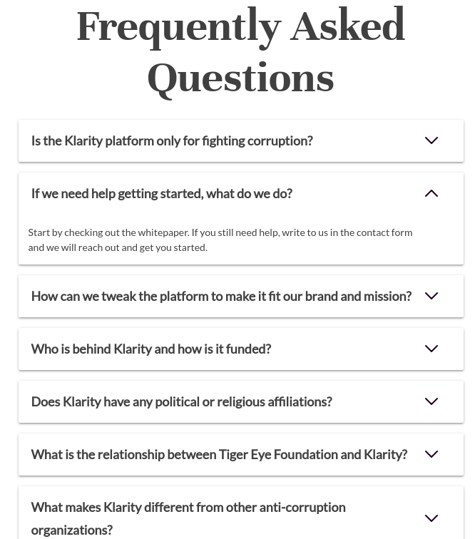 Screenshot of seven klarity question answers block, second one open.