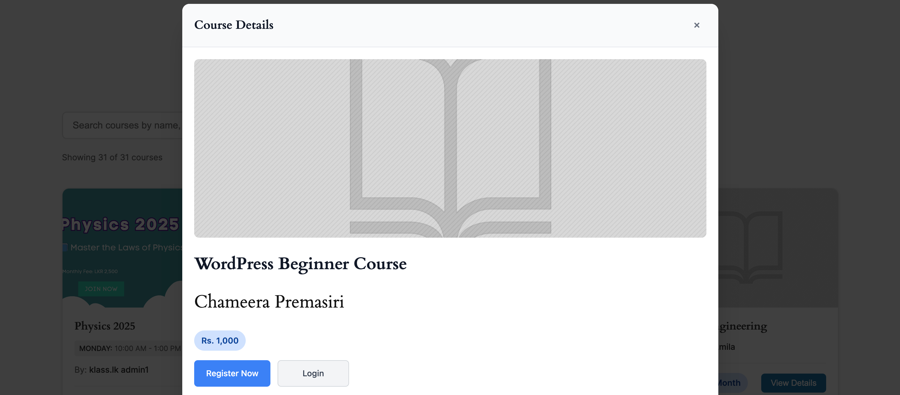 Interactive course detail modal