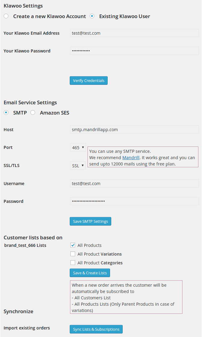 Klawoo Connector Settings Page