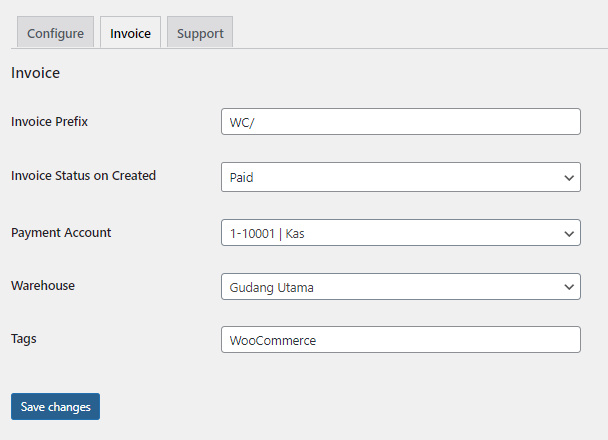 The Kledo invoice plugin Settings pages