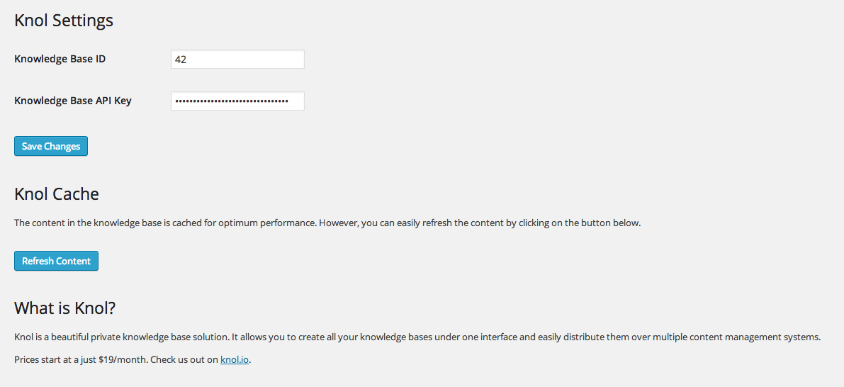 The settings page