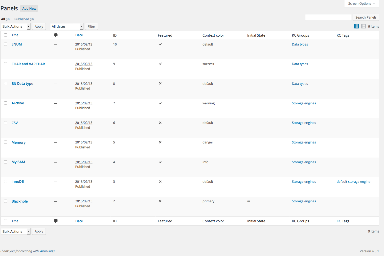 Admin panel lists screen features important attributes