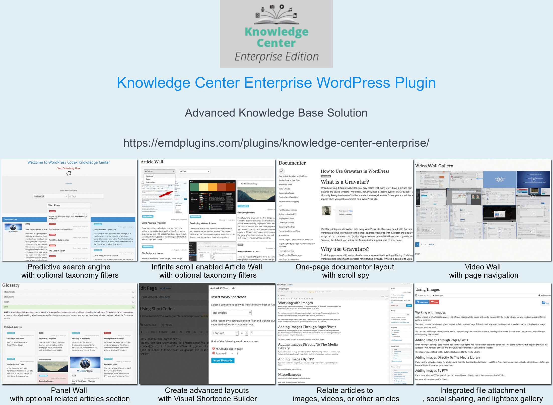 [Knowledge base - Knowledge Center Enterprise Edition](https://emdplugins.com/plugins/knowledge-center-wordpress-plugin/?pk_campaign=knowledge-center-com&pk_kwd=readme) - Most advanced, fully featured, responsive knowledge base solution ever built for WordPress supporting multi-view content types, powerful omni search and more