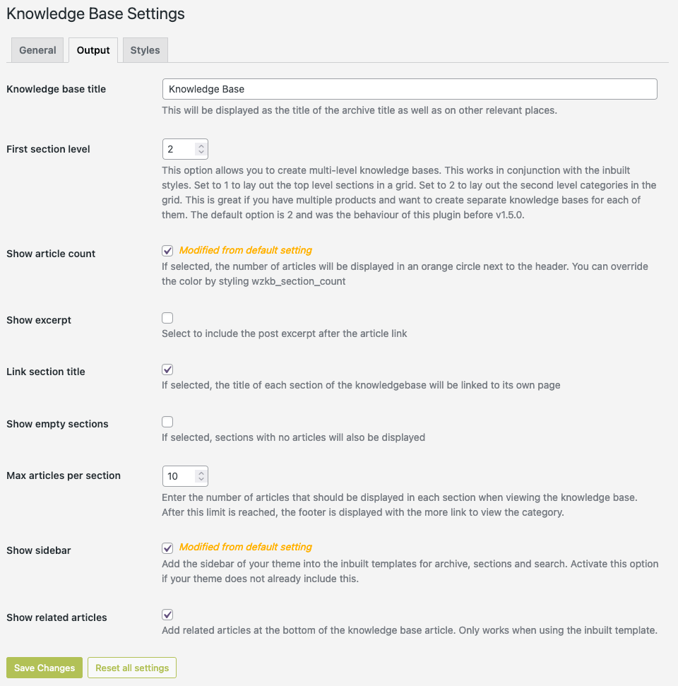 Settings &raquo; Output