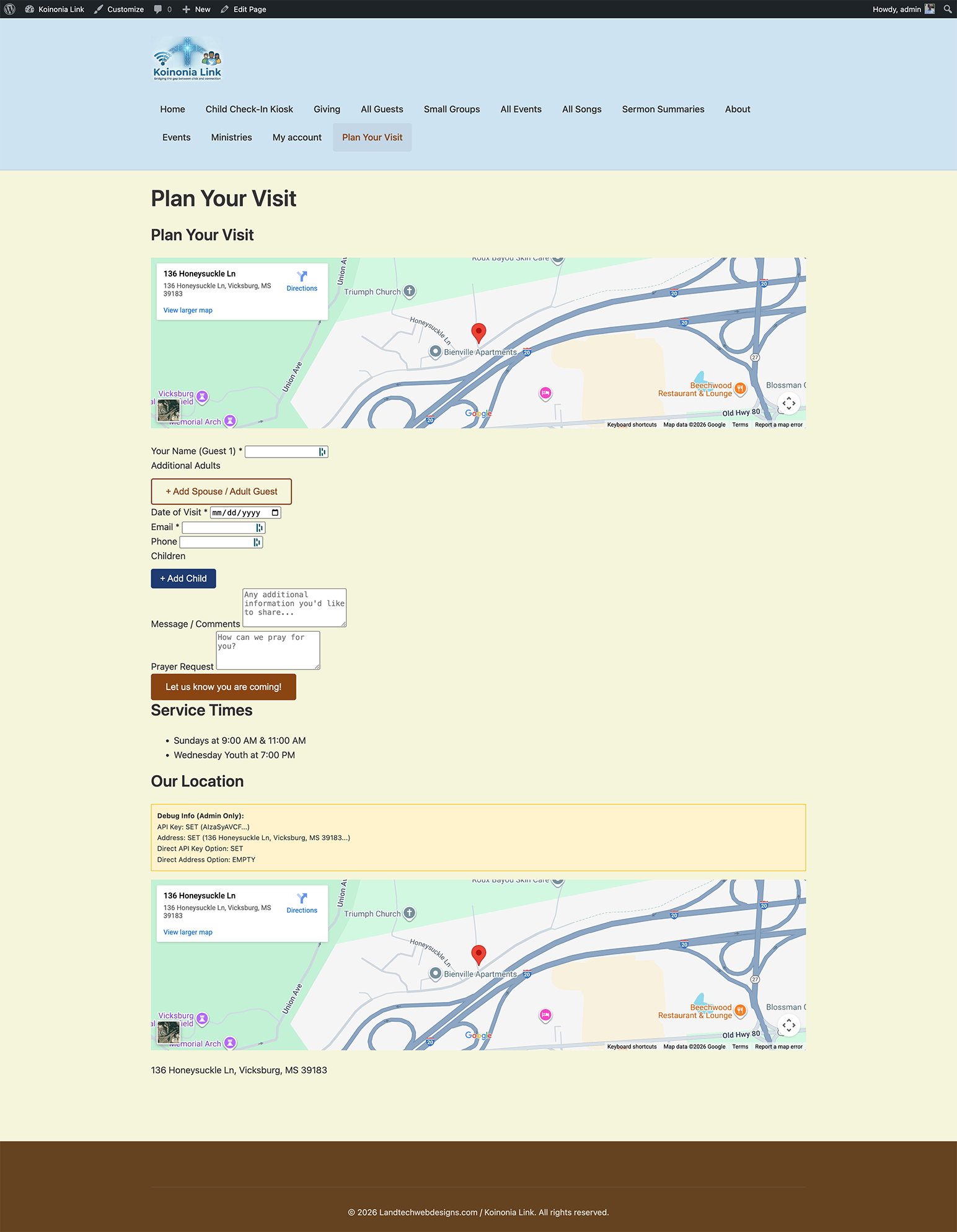 The 'Plan Your Visit' Gutenberg block on a mobile device.