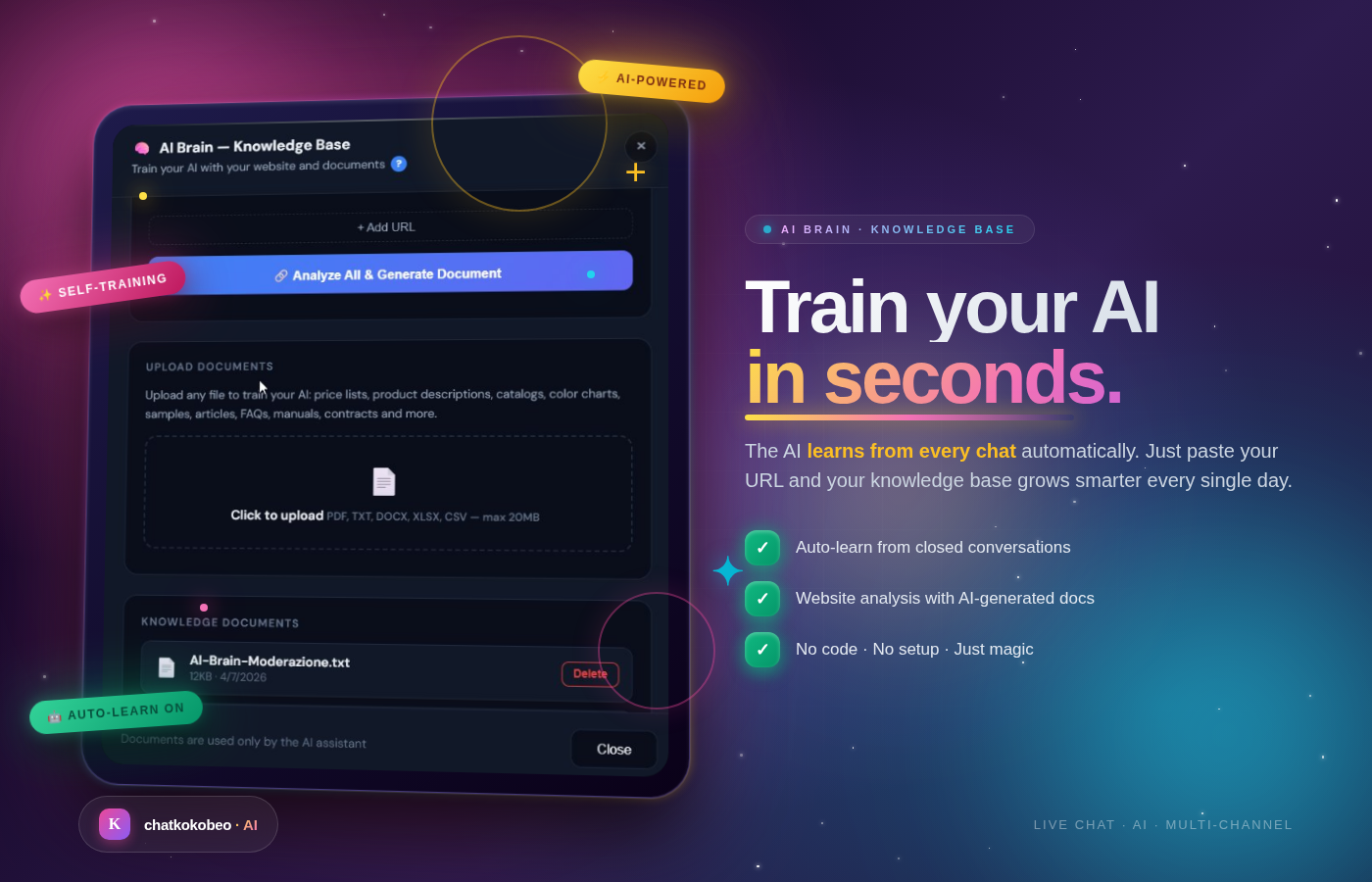 Admin dashboard with real-time stats, active conversations and team overview