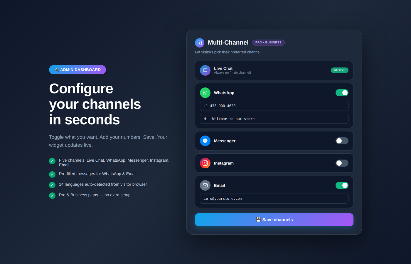 1-Click AI Document Generation — paste a URL, pick a language, click Generate. Your AI is trained in 14 languages automatically