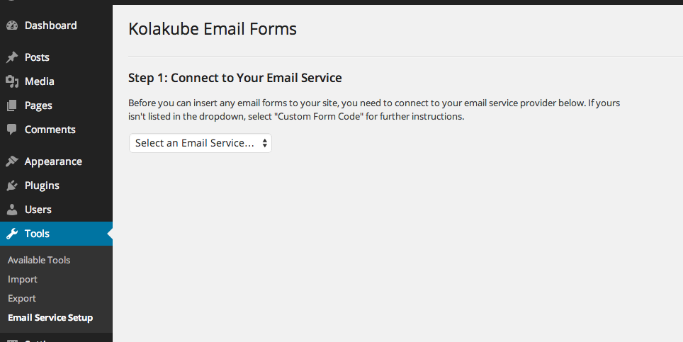 In order to use the email widget, you must first connect to an email service.