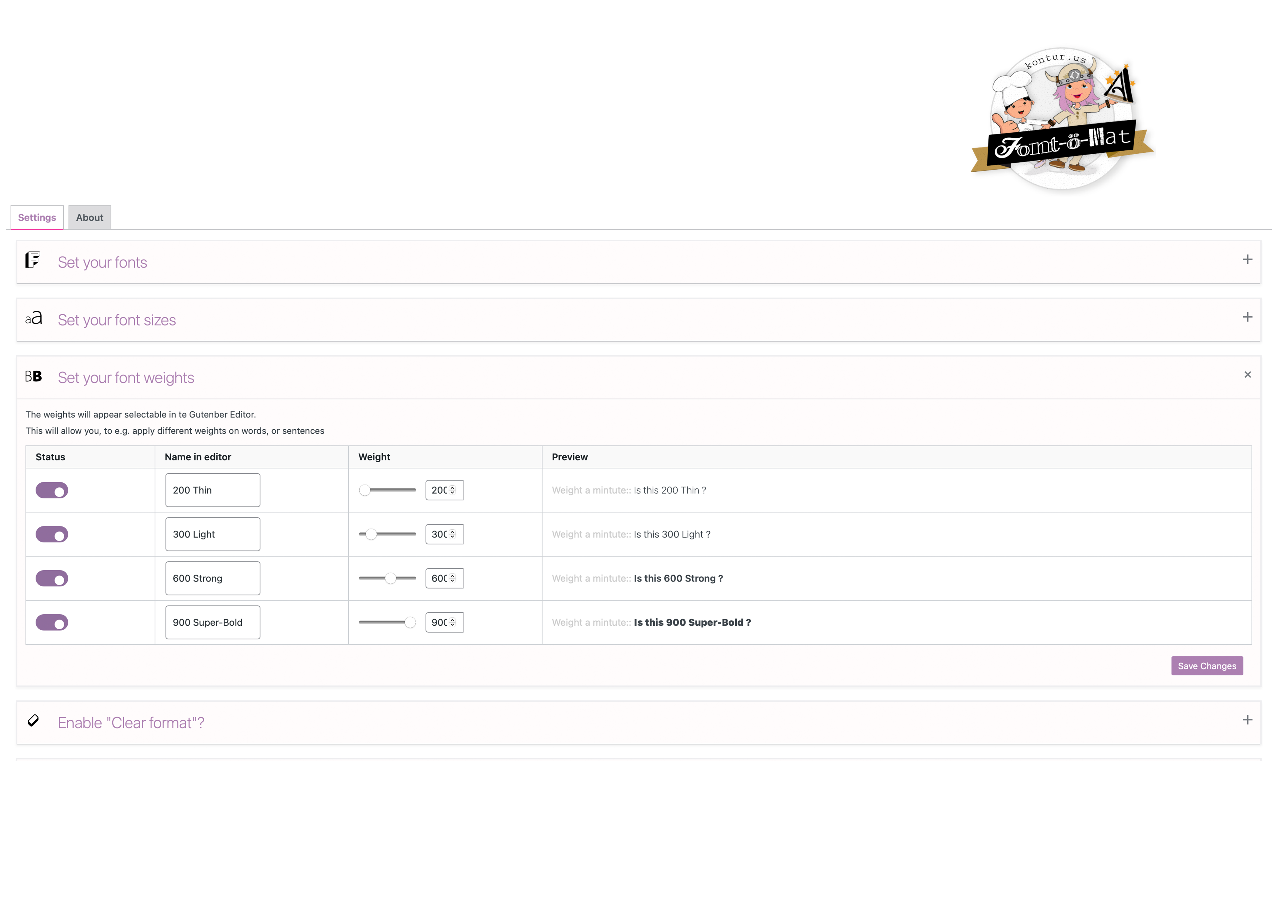 Settings page: Set our font weights