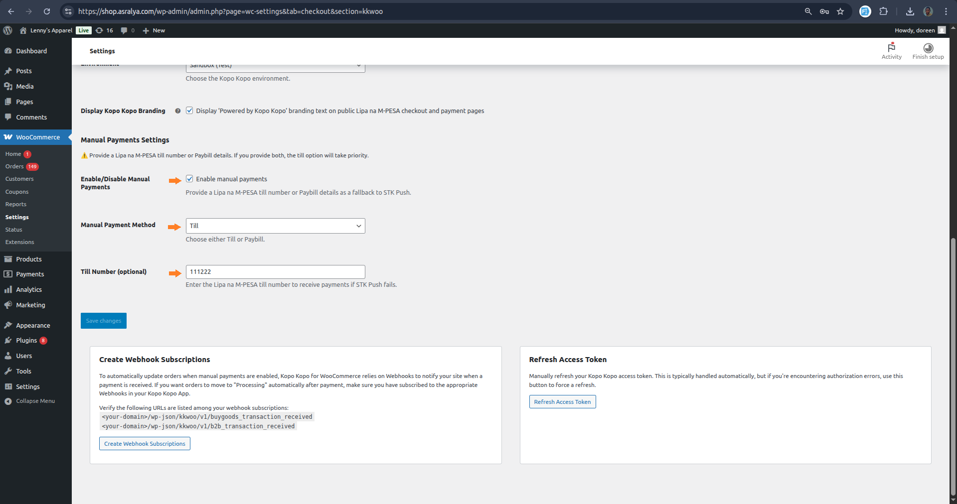 Manual Lipa na M-PESA gateway settings configuration.