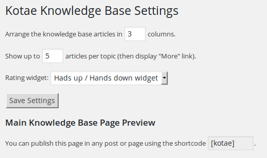 The main settings page