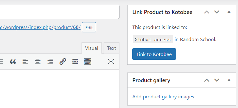 A metabox in the product edit page to quickly link with Kotobee