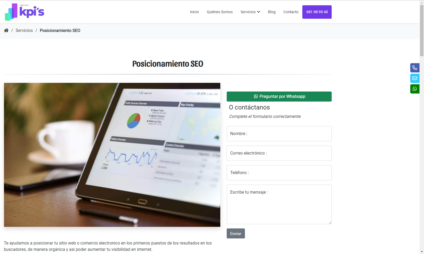 Example frontend Desktop on inner page
