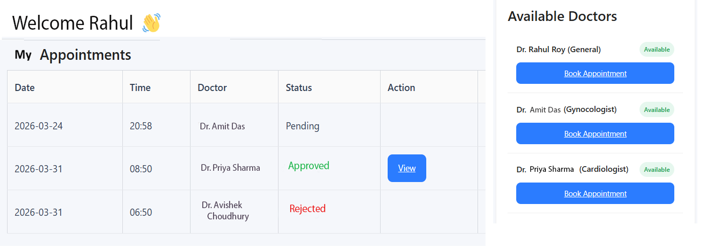 Patient dashboard to view and manage appointments