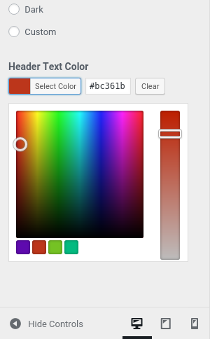 Custom palette for the Theme Customizer