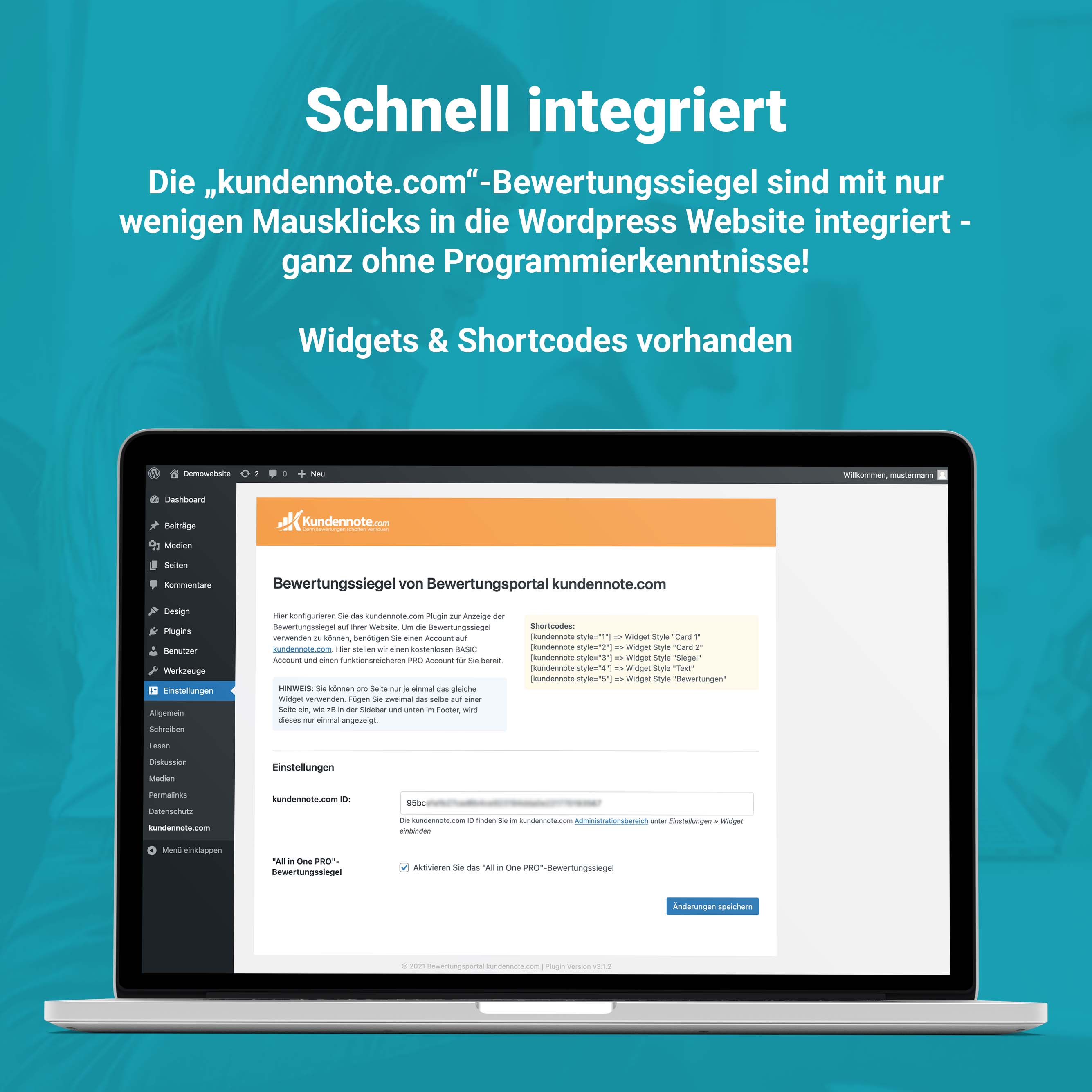Konfiguration des kundennote.com WordPress Plugins