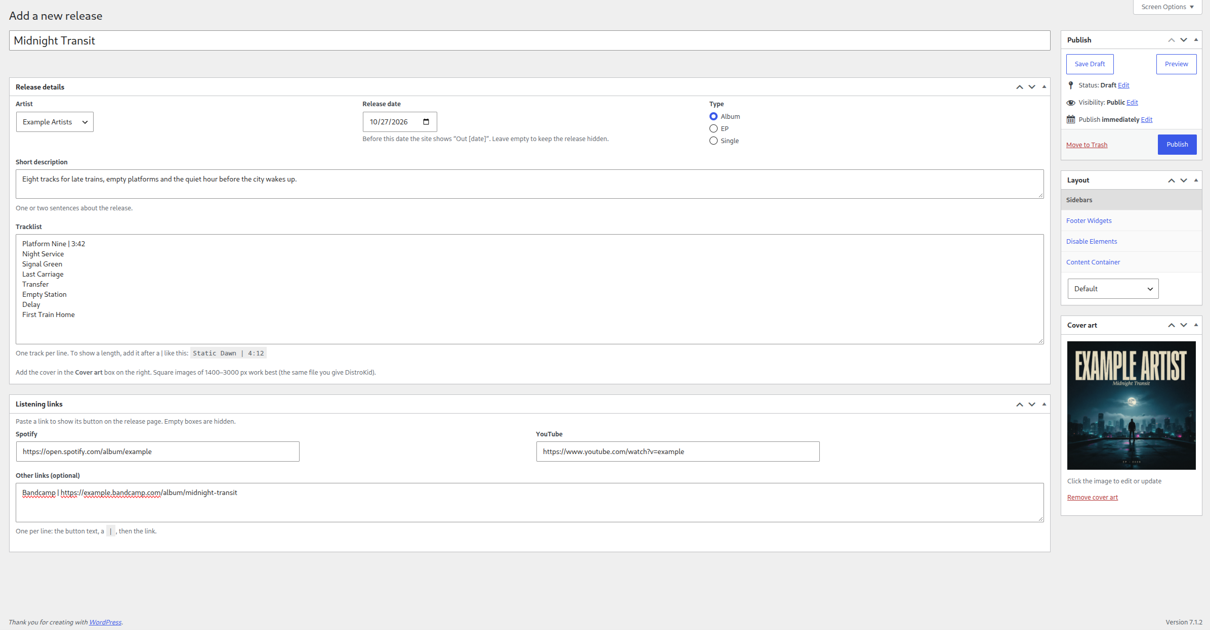 Adding a release in the admin.