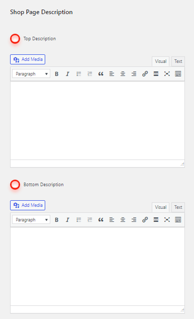 Shop Page Settings Screen