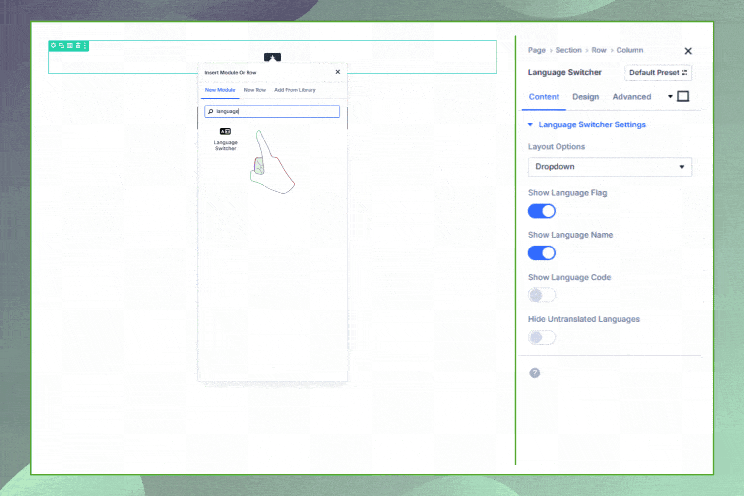 Language Switcher Module Settings Preview.
