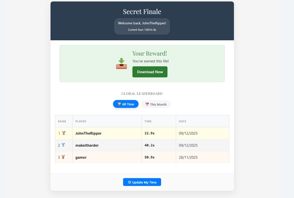 **Leaderboard** - Modern design with monthly tabs and ranking trophies.