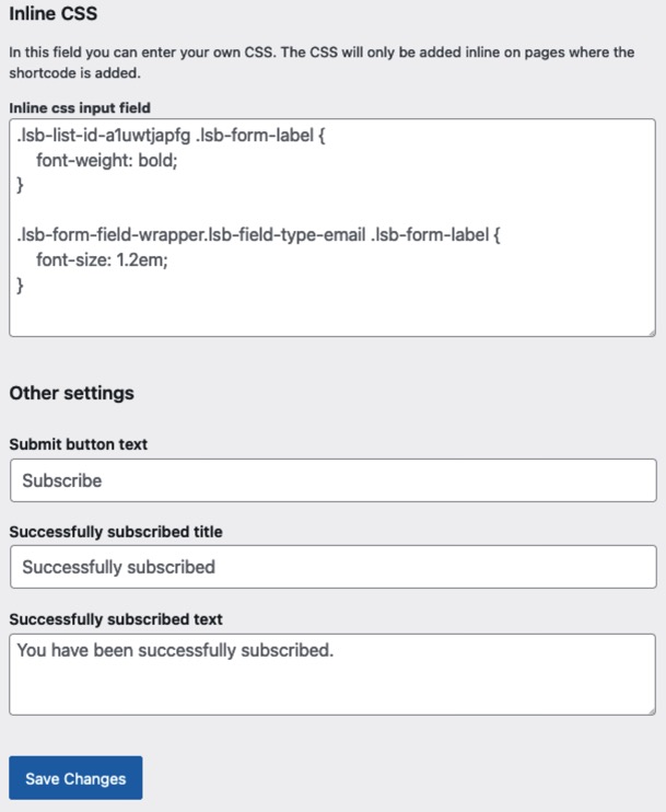 Settings: Inline CSS and other settings