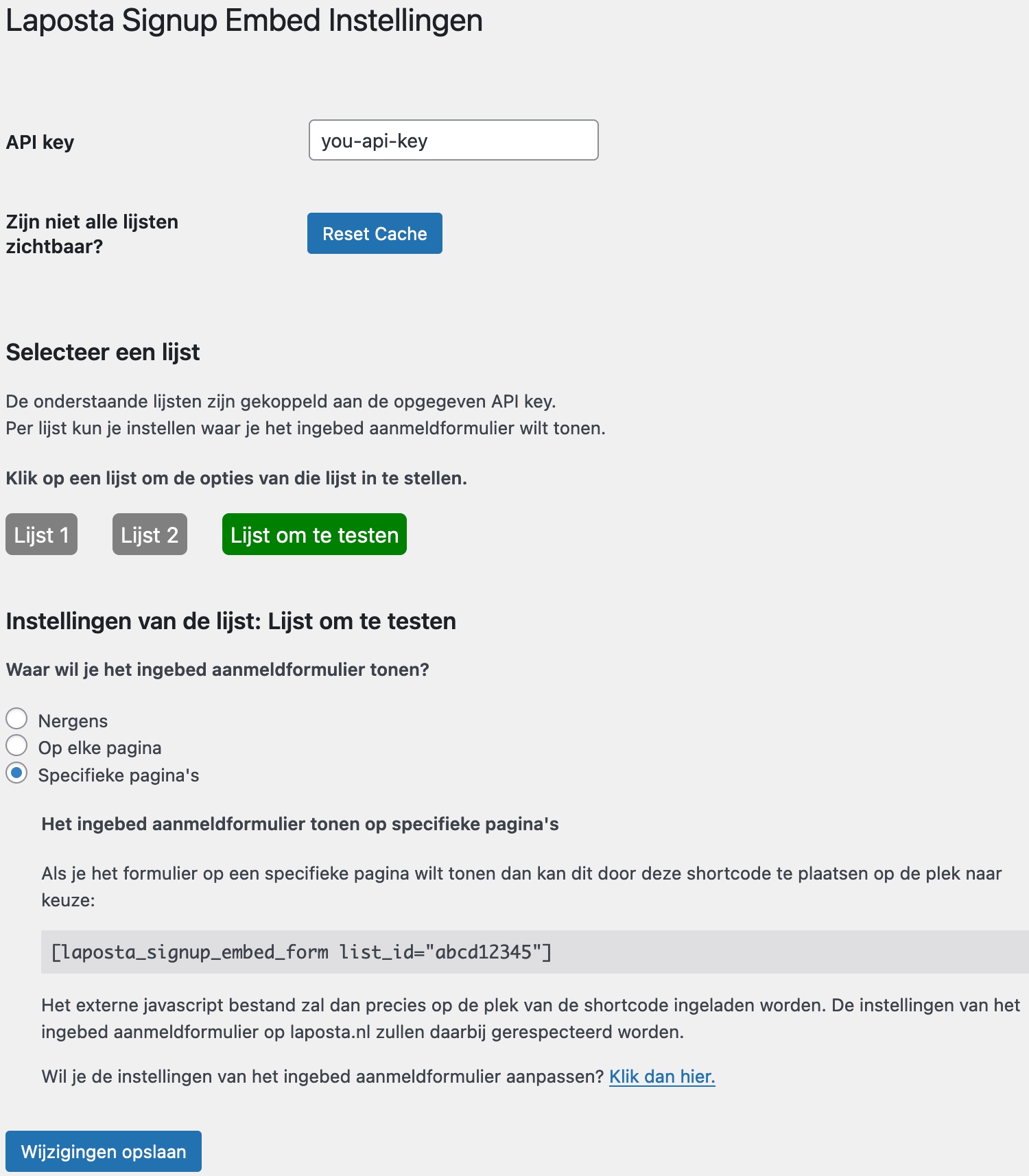 Settings: Show on specific pages by using a shortcode