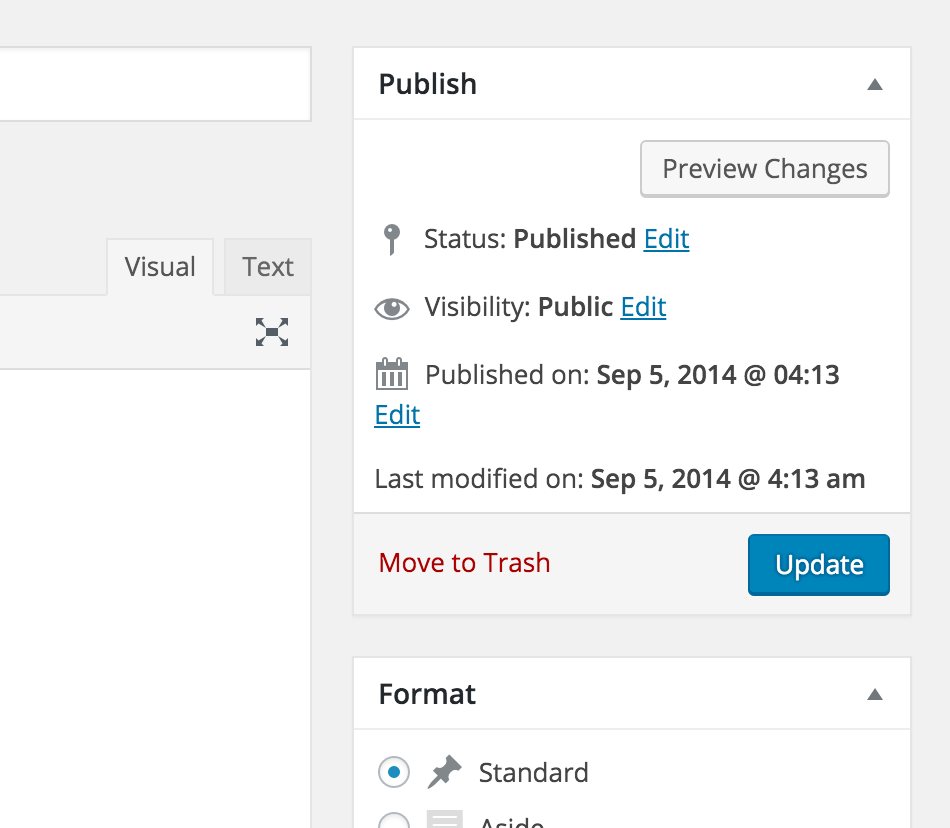 Page/post edit screen (`post.php`) - added `Last modified on: *timestamp*` to `Publish` meta box.