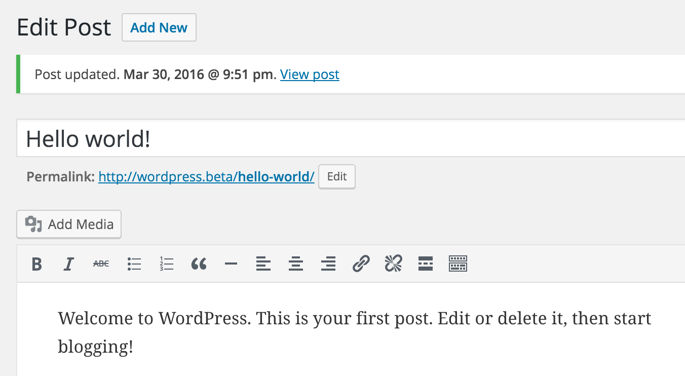 Admin messages after editing a page/post - ie: `Post updated. *timestamp* View Post`