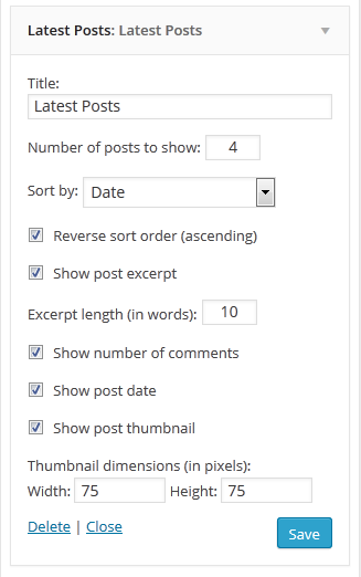 The widget configuration dialog.