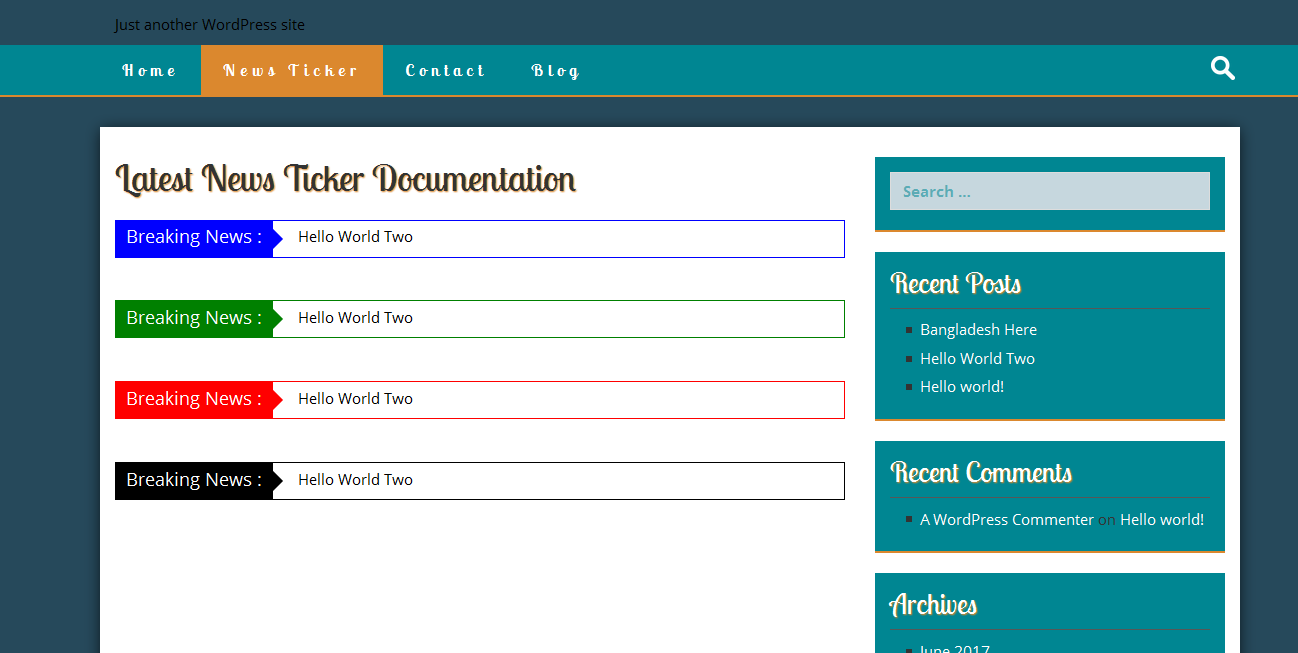 Live Demo Ticker Options