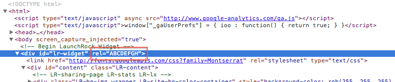 The site id in the LaunchRock sign-up page source (e.g. ABCDEFGH).